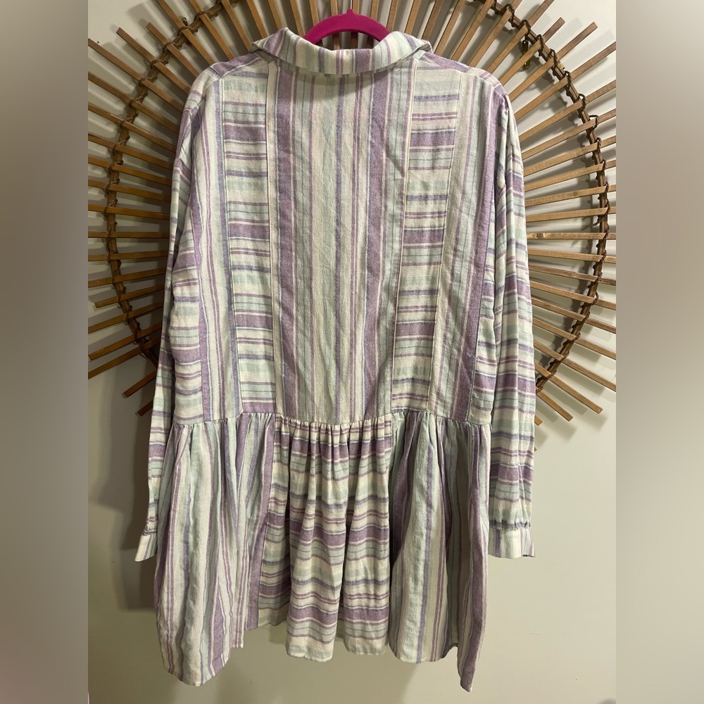 Easel Long Sleeve Linen Blend Purple White Button Up Tunic Dress Boho Beach - Picture 12 of 16
